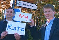 Niall Hunter and John Gibbons promoting the 'Rate my Hospital' service